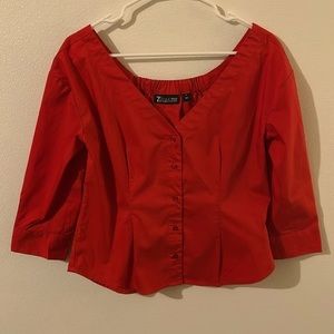 7th Avenue Design Studio Holiday Red V-Neck 3/4 Length Sleeve Blouse ... Size: S